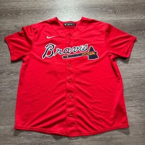 Nike Atlanta Braves Baseball Jersey Boys Large Red Polyester NWOT